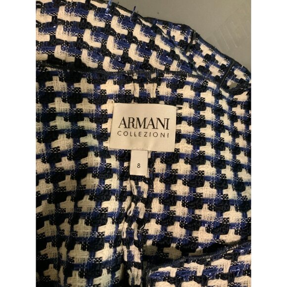 Armani Collezioni Blue & White Plaid Tweed Jacket, Size 8 - Picture 6 of 6